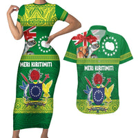 Cook Islands Meri Kiritimiti Couples Matching Short Sleeve Bodycon Dress and Hawaiian Shirt Christmas Turtle - Cooks Islands Emblems and Polynesian Art Pattern LT03 Green - Polynesian Pride