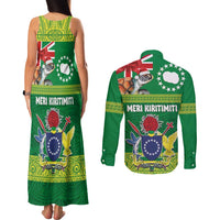 Cook Islands Meri Kiritimiti Couples Matching Tank Maxi Dress and Long Sleeve Button Shirt Christmas Turtle - Cooks Islands Emblems and Polynesian Art Pattern LT03 - Polynesian Pride