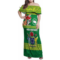 Cook Islands Meri Kiritimiti Family Matching Off Shoulder Maxi Dress and Hawaiian Shirt Christmas Turtle - Cooks Islands Emblems and Polynesian Art Pattern LT03 Mom's Dress Green - Polynesian Pride