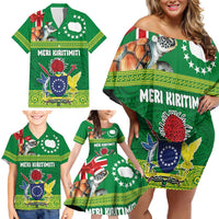 Cook Islands Meri Kiritimiti Family Matching Off Shoulder Short Dress and Hawaiian Shirt Christmas Turtle - Cooks Islands Emblems and Polynesian Art Pattern LT03 - Polynesian Pride