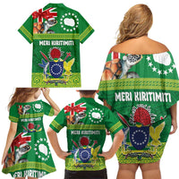 Cook Islands Meri Kiritimiti Family Matching Off Shoulder Short Dress and Hawaiian Shirt Christmas Turtle - Cooks Islands Emblems and Polynesian Art Pattern LT03 - Polynesian Pride