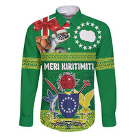 Cook Islands Meri Kiritimiti Family Matching Off Shoulder Short Dress and Hawaiian Shirt Christmas Turtle - Cooks Islands Emblems and Polynesian Art Pattern LT03 Dad's Shirt - Long Sleeve Green - Polynesian Pride