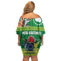 Cook Islands Meri Kiritimiti Family Matching Off Shoulder Short Dress and Hawaiian Shirt Christmas Turtle - Cooks Islands Emblems and Polynesian Art Pattern LT03 - Polynesian Pride
