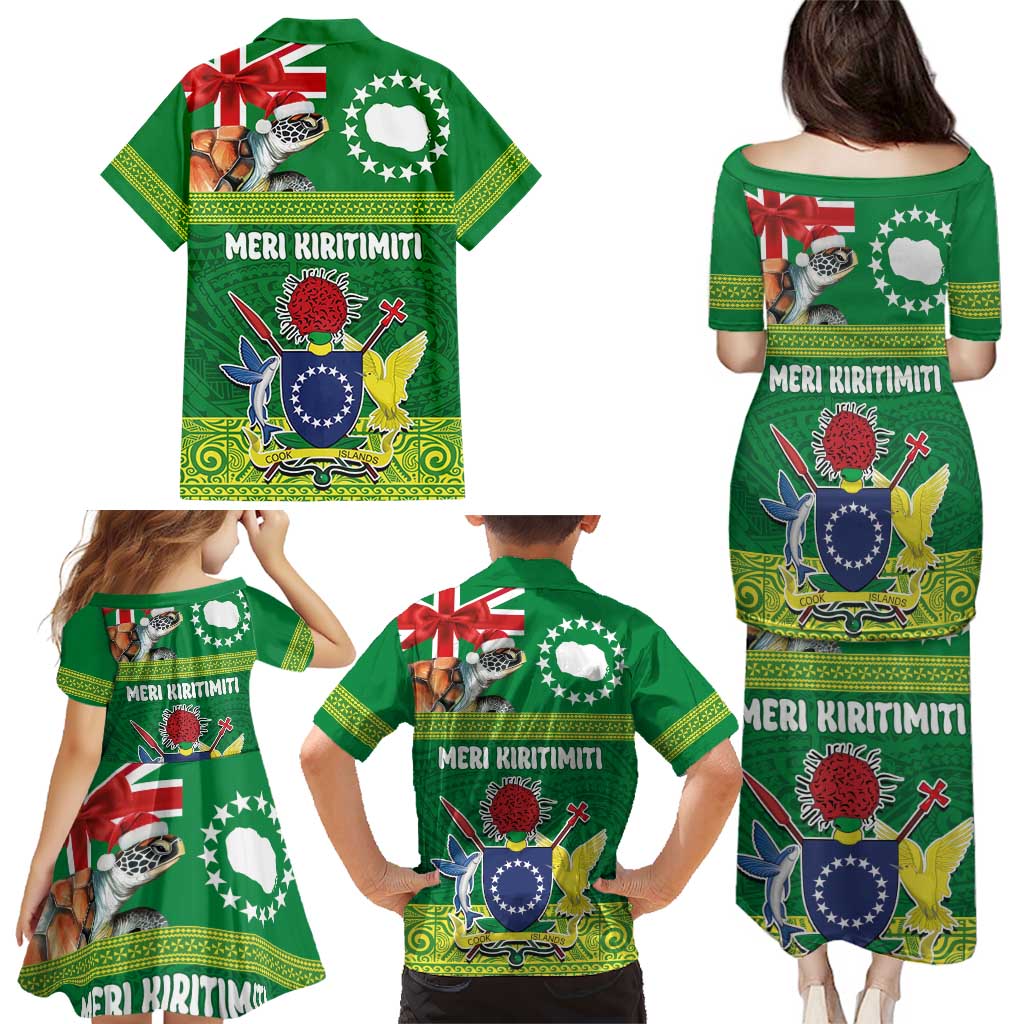 Cook Islands Meri Kiritimiti Family Matching Puletasi and Hawaiian Shirt Christmas Turtle - Cooks Islands Emblems and Polynesian Art Pattern LT03 - Polynesian Pride