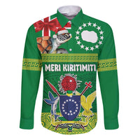 Cook Islands Meri Kiritimiti Family Matching Puletasi and Hawaiian Shirt Christmas Turtle - Cooks Islands Emblems and Polynesian Art Pattern LT03 Dad's Shirt - Long Sleeve Green - Polynesian Pride