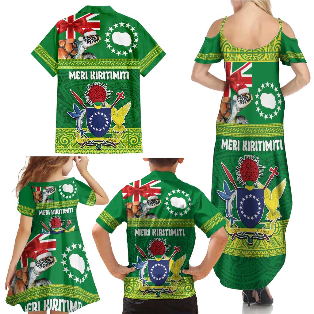 Cook Islands Meri Kiritimiti Family Matching Summer Maxi Dress and Hawaiian Shirt Christmas Turtle - Cooks Islands Emblems and Polynesian Art Pattern LT03 - Polynesian Pride