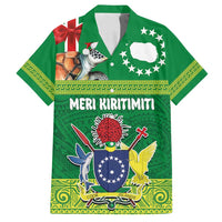 Cook Islands Meri Kiritimiti Family Matching Summer Maxi Dress and Hawaiian Shirt Christmas Turtle - Cooks Islands Emblems and Polynesian Art Pattern LT03 Dad's Shirt - Short Sleeve Green - Polynesian Pride