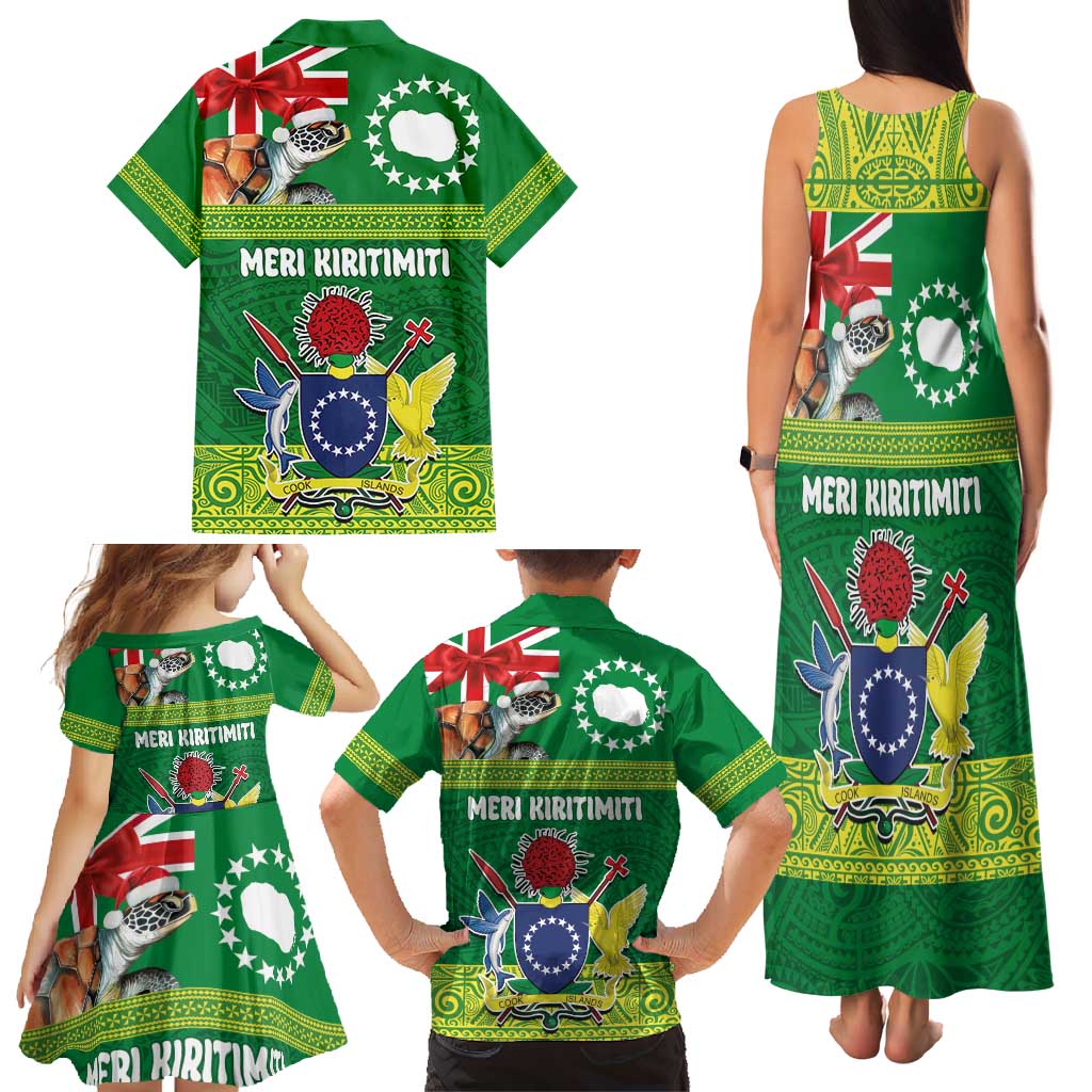 Cook Islands Meri Kiritimiti Family Matching Tank Maxi Dress and Hawaiian Shirt Christmas Turtle - Cooks Islands Emblems and Polynesian Art Pattern LT03 - Polynesian Pride