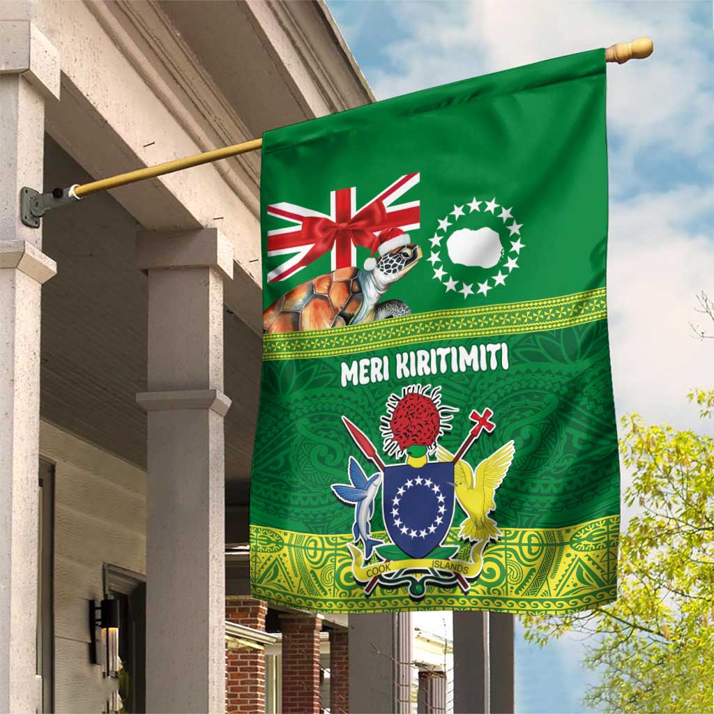 Cook Islands Meri Kiritimiti Garden Flag Christmas Turtle - Cooks Islands Emblems and Polynesian Art Pattern LT03 House Flag Green - Polynesian Pride