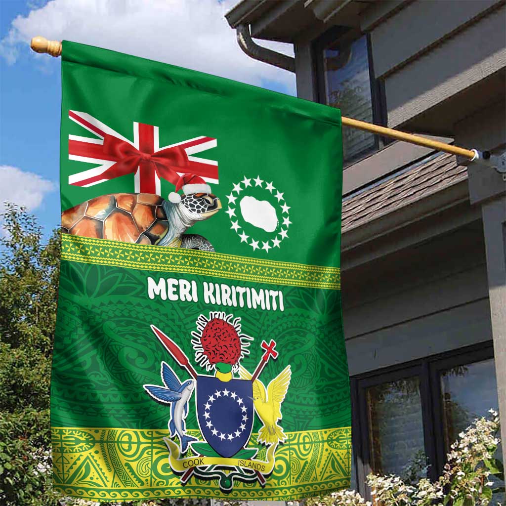 Cook Islands Meri Kiritimiti Garden Flag Christmas Turtle - Cooks Islands Emblems and Polynesian Art Pattern LT03 - Polynesian Pride