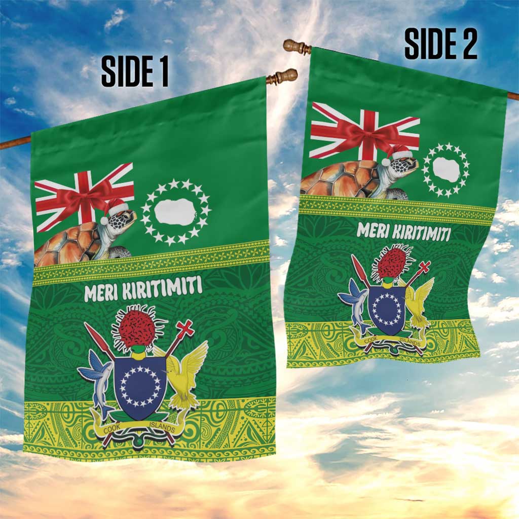 Cook Islands Meri Kiritimiti Garden Flag Christmas Turtle - Cooks Islands Emblems and Polynesian Art Pattern LT03 - Polynesian Pride