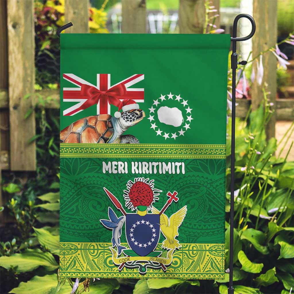Cook Islands Meri Kiritimiti Garden Flag Christmas Turtle - Cooks Islands Emblems and Polynesian Art Pattern LT03 Garden Flag Green - Polynesian Pride