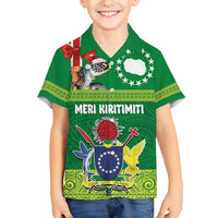 Cook Islands Meri Kiritimiti Kid Hawaiian Shirt Christmas Turtle - Cooks Islands Emblems and Polynesian Art Pattern LT03 Kid Green - Polynesian Pride