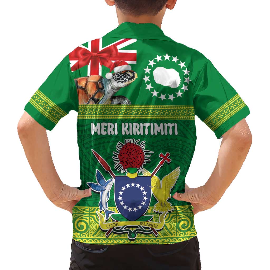 Cook Islands Meri Kiritimiti Kid Hawaiian Shirt Christmas Turtle - Cooks Islands Emblems and Polynesian Art Pattern LT03 - Polynesian Pride