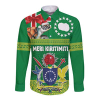 Cook Islands Meri Kiritimiti Long Sleeve Button Shirt Christmas Turtle - Cooks Islands Emblems and Polynesian Art Pattern LT03 Unisex Green - Polynesian Pride