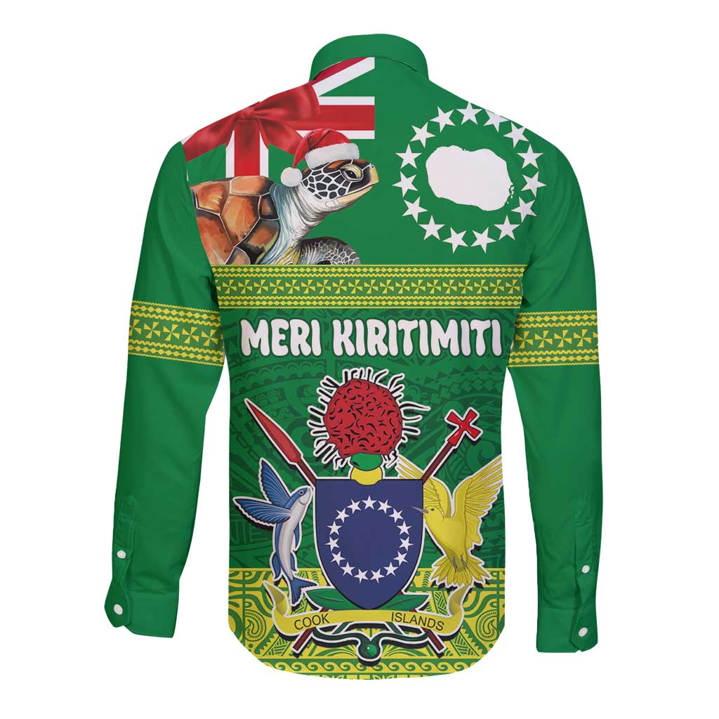Cook Islands Meri Kiritimiti Long Sleeve Button Shirt Christmas Turtle - Cooks Islands Emblems and Polynesian Art Pattern LT03 - Polynesian Pride