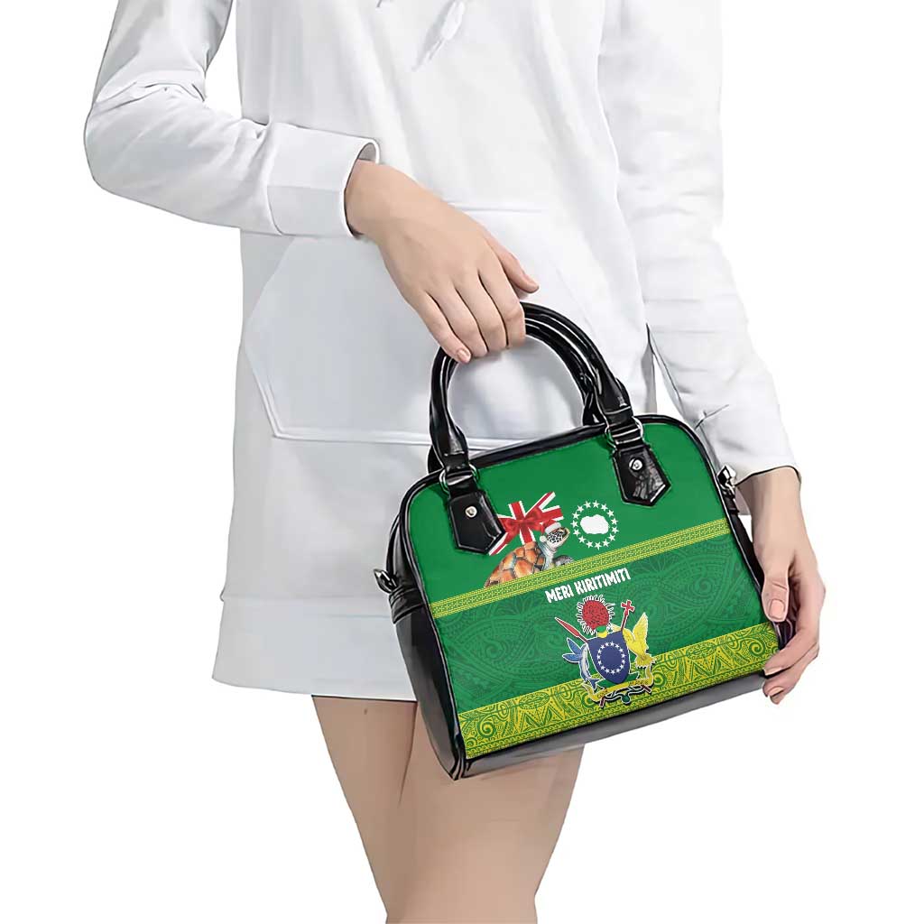 Cook Islands Meri Kiritimiti Shoulder Handbag Christmas Turtle - Cooks Islands Emblems and Polynesian Art Pattern