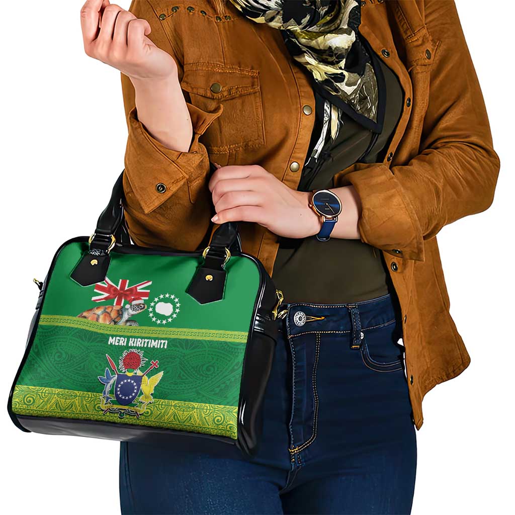 Cook Islands Meri Kiritimiti Shoulder Handbag Christmas Turtle - Cooks Islands Emblems and Polynesian Art Pattern