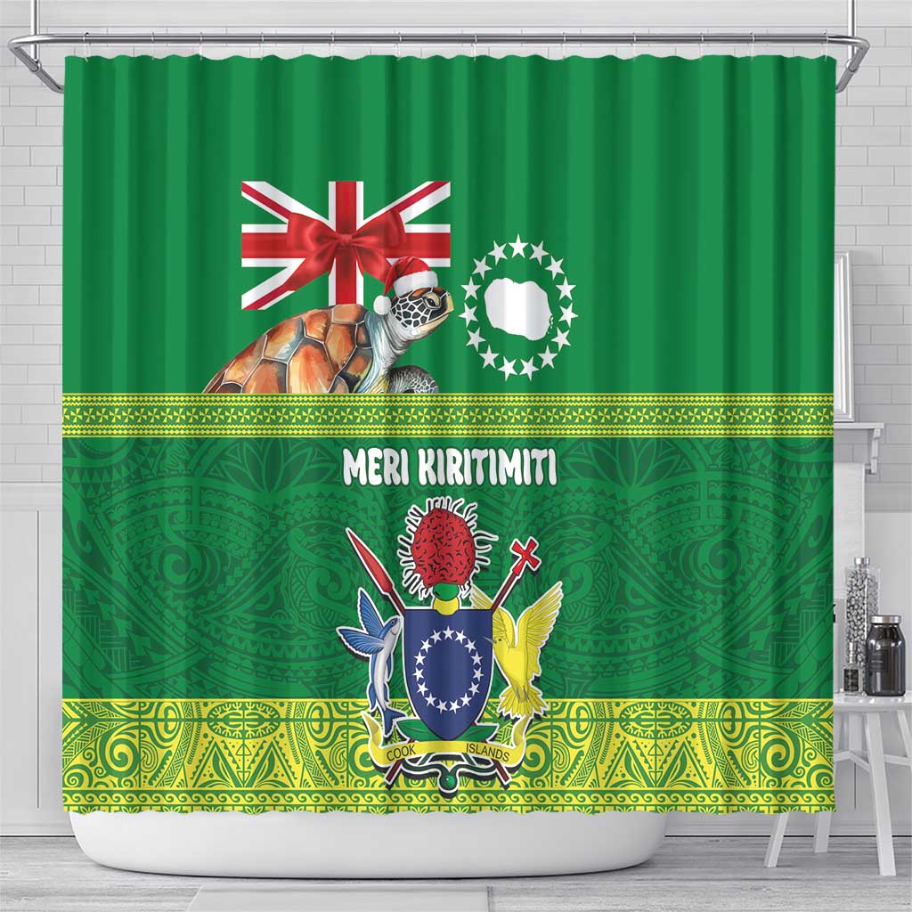 Cook Islands Meri Kiritimiti Shower Curtain Christmas Turtle - Cooks Islands Emblems and Polynesian Art Pattern LT03 - Polynesian Pride