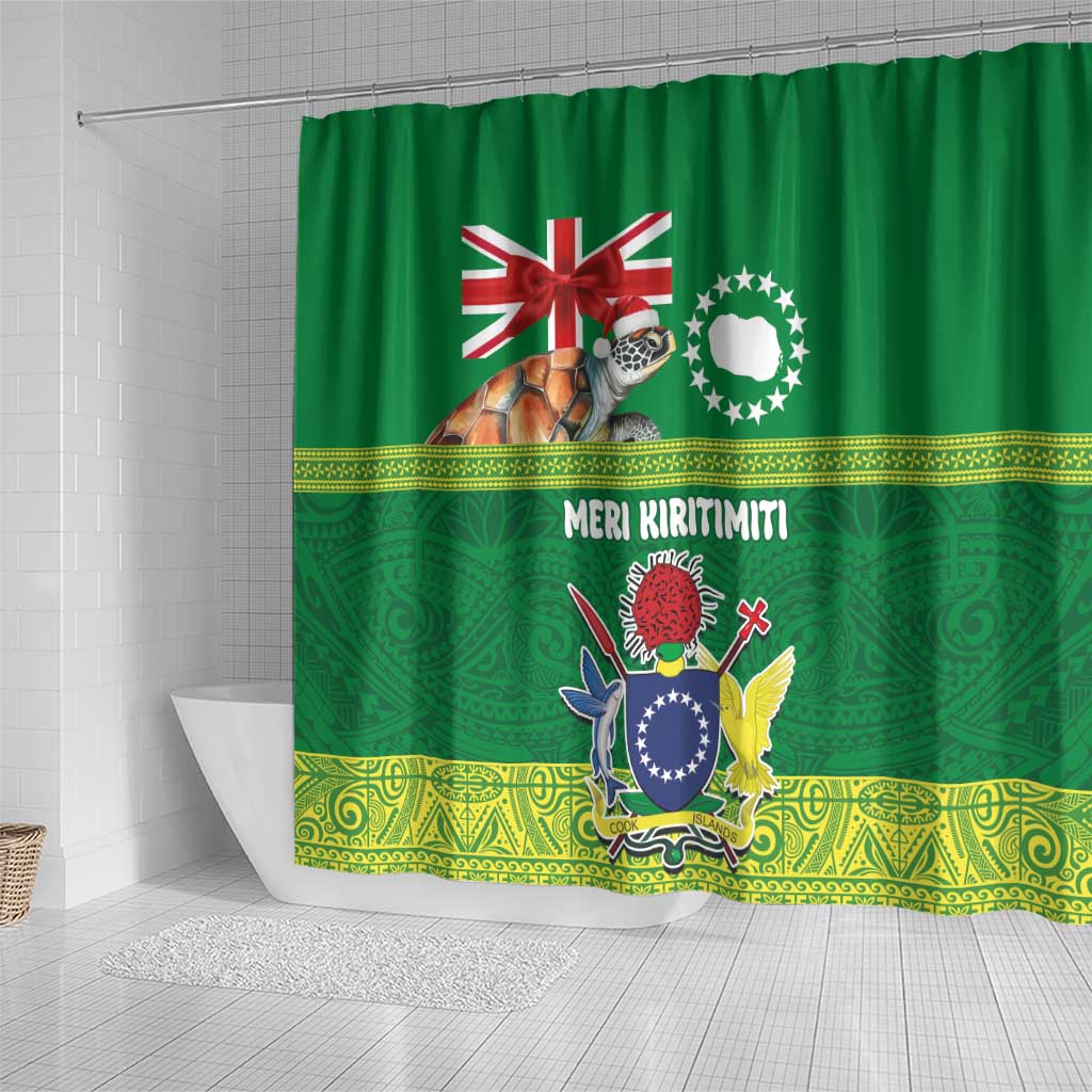 Cook Islands Meri Kiritimiti Shower Curtain Christmas Turtle - Cooks Islands Emblems and Polynesian Art Pattern LT03 - Polynesian Pride
