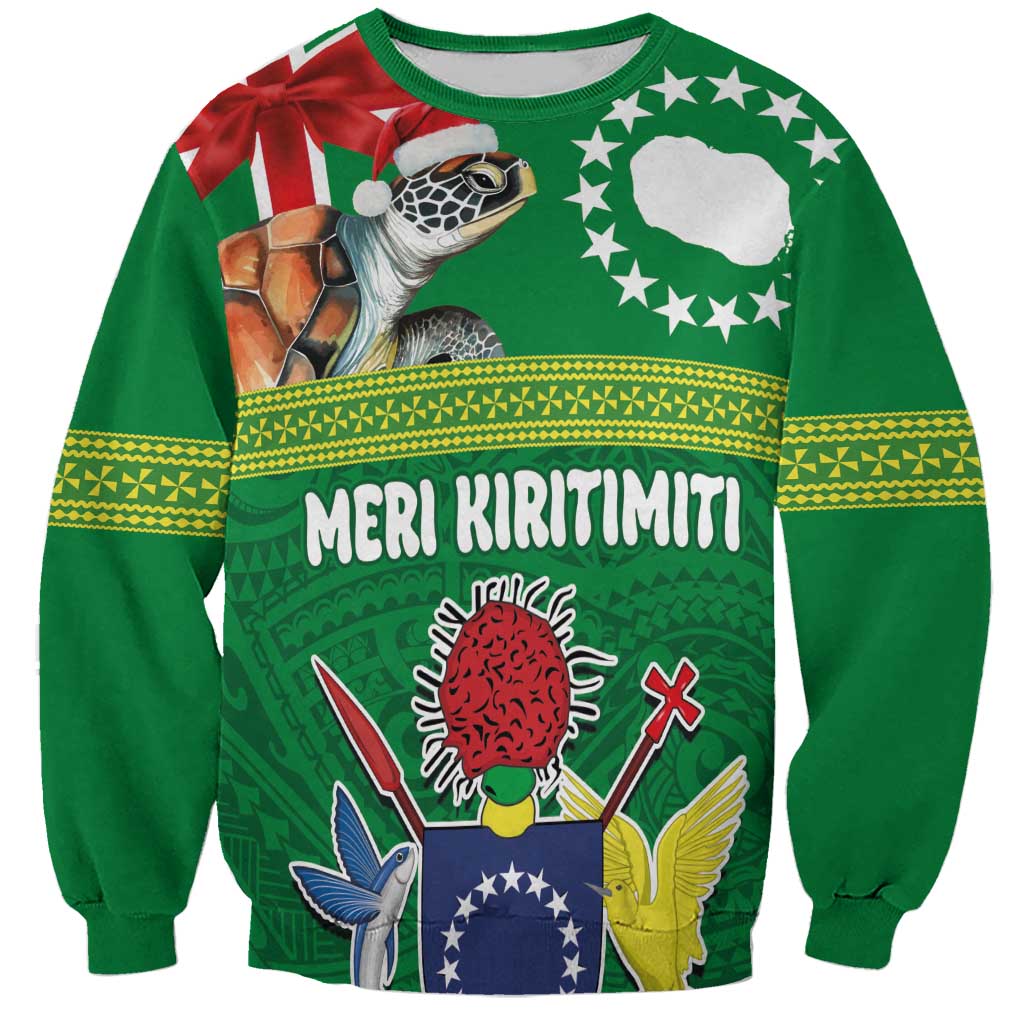 Cook Islands Meri Kiritimiti Sweatshirt Christmas Turtle - Cooks Islands Emblems and Polynesian Art Pattern LT03 Unisex Green - Polynesian Pride