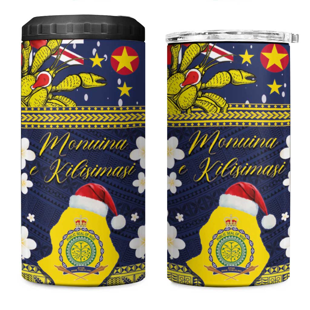 Niue Monuina e Kilisimasi 4 in 1 Can Cooler Tumbler Christmas Uga - Niue Map and Emblem with Hiapo Art Pattern LT03 One Size: 16 oz Yellow - Polynesian Pride