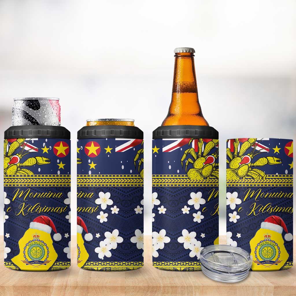 Niue Monuina e Kilisimasi 4 in 1 Can Cooler Tumbler Christmas Uga - Niue Map and Emblem with Hiapo Art Pattern LT03 - Polynesian Pride