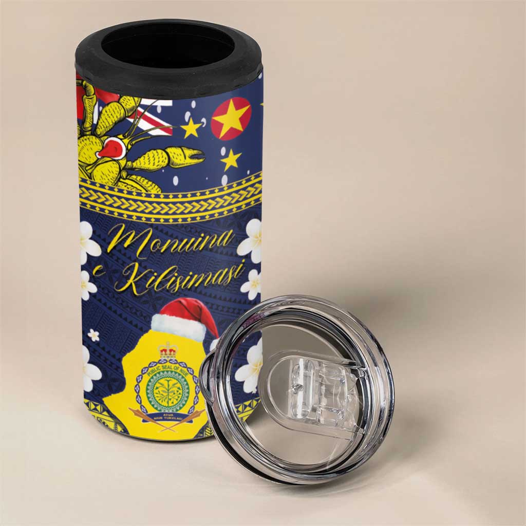Niue Monuina e Kilisimasi 4 in 1 Can Cooler Tumbler Christmas Uga - Niue Map and Emblem with Hiapo Art Pattern LT03 - Polynesian Pride