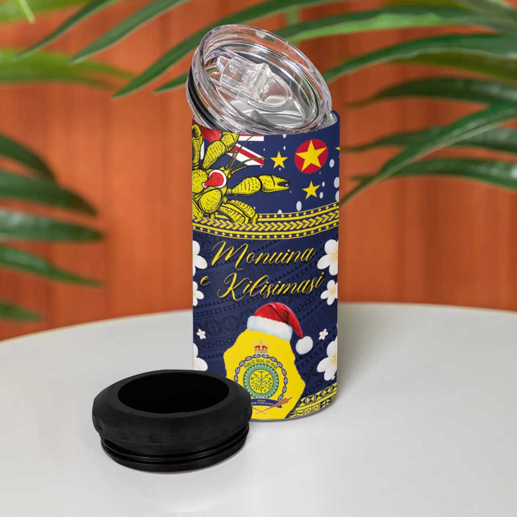 Niue Monuina e Kilisimasi 4 in 1 Can Cooler Tumbler Christmas Uga - Niue Map and Emblem with Hiapo Art Pattern LT03 - Polynesian Pride