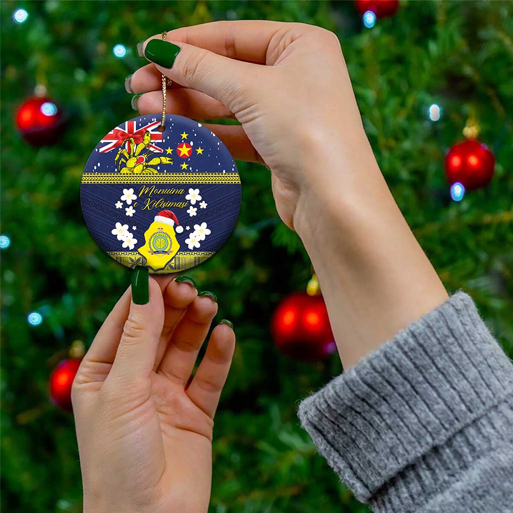 Niue Monuina e Kilisimasi Ceramic Ornament Christmas Uga - Niue Map and Emblem with Hiapo Art Pattern