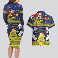 Niue Monuina e Kilisimasi Couples Matching Long Sleeve Bodycon Dress and Hawaiian Shirt Christmas Uga - Niue Map and Emblem with Hiapo Art Pattern LT03 - Polynesian Pride