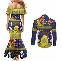 Niue Monuina e Kilisimasi Couples Matching Mermaid Dress and Long Sleeve Button Shirt Christmas Uga - Niue Map and Emblem with Hiapo Art Pattern LT03 - Polynesian Pride
