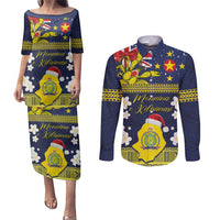Niue Monuina e Kilisimasi Couples Matching Puletasi and Long Sleeve Button Shirt Christmas Uga - Niue Map and Emblem with Hiapo Art Pattern LT03 Yellow - Polynesian Pride