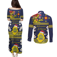Niue Monuina e Kilisimasi Couples Matching Puletasi and Long Sleeve Button Shirt Christmas Uga - Niue Map and Emblem with Hiapo Art Pattern LT03 - Polynesian Pride