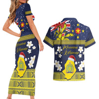 Niue Monuina e Kilisimasi Couples Matching Short Sleeve Bodycon Dress and Hawaiian Shirt Christmas Uga - Niue Map and Emblem with Hiapo Art Pattern LT03 - Polynesian Pride