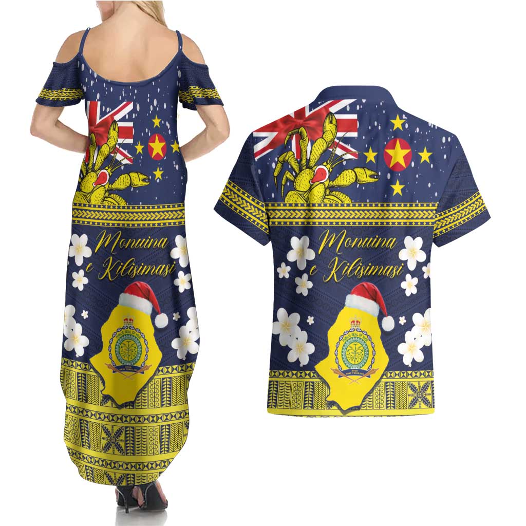 Niue Monuina e Kilisimasi Couples Matching Summer Maxi Dress and Hawaiian Shirt Christmas Uga - Niue Map and Emblem with Hiapo Art Pattern LT03 - Polynesian Pride