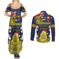 Niue Monuina e Kilisimasi Couples Matching Summer Maxi Dress and Long Sleeve Button Shirt Christmas Uga - Niue Map and Emblem with Hiapo Art Pattern LT03 - Polynesian Pride