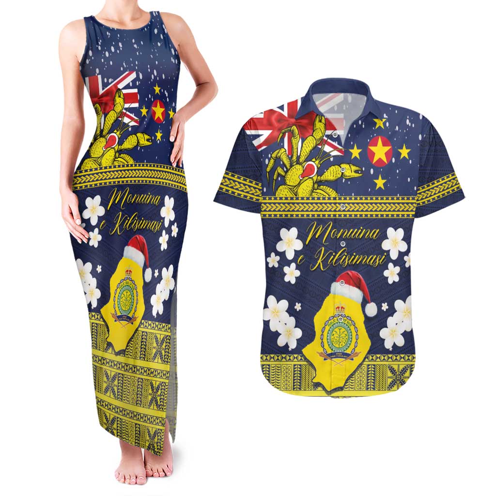 Niue Monuina e Kilisimasi Couples Matching Tank Maxi Dress and Hawaiian Shirt Christmas Uga - Niue Map and Emblem with Hiapo Art Pattern LT03 Yellow - Polynesian Pride