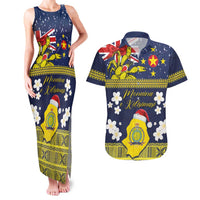Niue Monuina e Kilisimasi Couples Matching Tank Maxi Dress and Hawaiian Shirt Christmas Uga - Niue Map and Emblem with Hiapo Art Pattern LT03 Yellow - Polynesian Pride