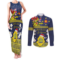 Niue Monuina e Kilisimasi Couples Matching Tank Maxi Dress and Long Sleeve Button Shirt Christmas Uga - Niue Map and Emblem with Hiapo Art Pattern LT03 Yellow - Polynesian Pride