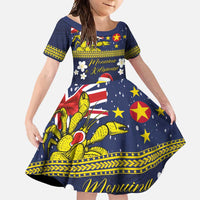 Niue Monuina e Kilisimasi Family Matching Long Sleeve Bodycon Dress and Hawaiian Shirt Christmas Uga - Niue Map and Emblem with Hiapo Art Pattern LT03 Daughter's Dress Yellow - Polynesian Pride