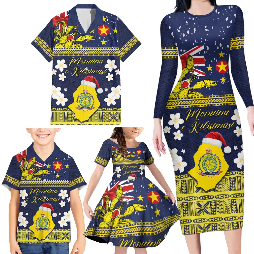 Niue Monuina e Kilisimasi Family Matching Long Sleeve Bodycon Dress and Hawaiian Shirt Christmas Uga - Niue Map and Emblem with Hiapo Art Pattern LT03 - Polynesian Pride