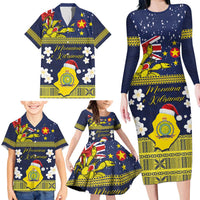 Niue Monuina e Kilisimasi Family Matching Long Sleeve Bodycon Dress and Hawaiian Shirt Christmas Uga - Niue Map and Emblem with Hiapo Art Pattern LT03 - Polynesian Pride