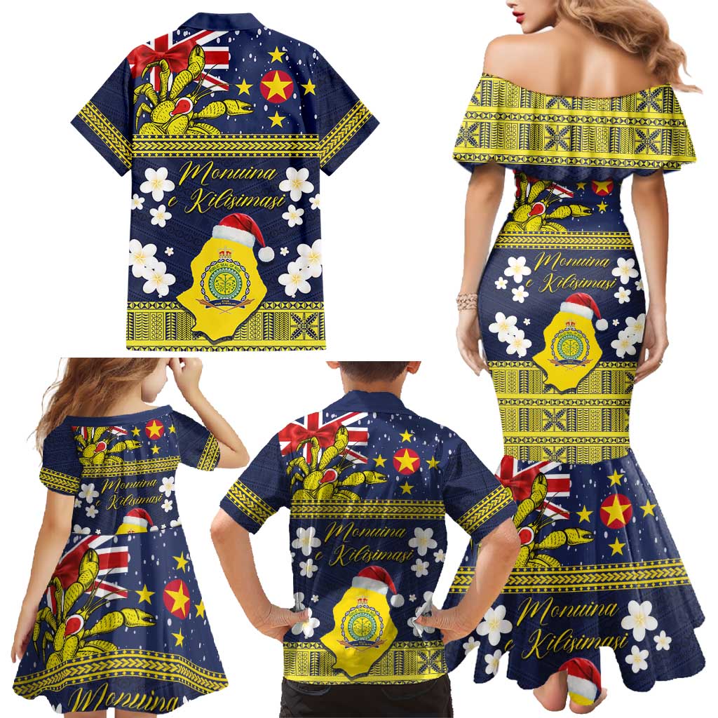 Niue Monuina e Kilisimasi Family Matching Mermaid Dress and Hawaiian Shirt Christmas Uga - Niue Map and Emblem with Hiapo Art Pattern LT03 - Polynesian Pride