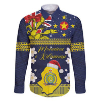 Niue Monuina e Kilisimasi Family Matching Mermaid Dress and Hawaiian Shirt Christmas Uga - Niue Map and Emblem with Hiapo Art Pattern LT03 Dad's Shirt - Long Sleeve Yellow - Polynesian Pride
