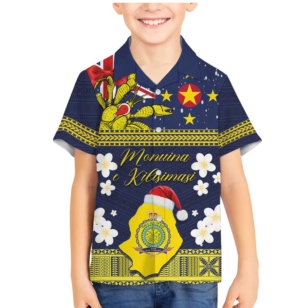 Niue Monuina e Kilisimasi Family Matching Mermaid Dress and Hawaiian Shirt Christmas Uga - Niue Map and Emblem with Hiapo Art Pattern LT03 Son's Shirt Yellow - Polynesian Pride