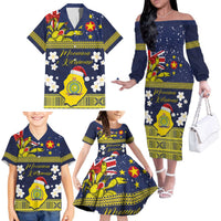 Niue Monuina e Kilisimasi Family Matching Off The Shoulder Long Sleeve Dress and Hawaiian Shirt Christmas Uga - Niue Map and Emblem with Hiapo Art Pattern LT03 - Polynesian Pride