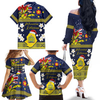 Niue Monuina e Kilisimasi Family Matching Off The Shoulder Long Sleeve Dress and Hawaiian Shirt Christmas Uga - Niue Map and Emblem with Hiapo Art Pattern LT03 - Polynesian Pride