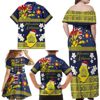 Niue Monuina e Kilisimasi Family Matching Off Shoulder Maxi Dress and Hawaiian Shirt Christmas Uga - Niue Map and Emblem with Hiapo Art Pattern LT03 - Polynesian Pride