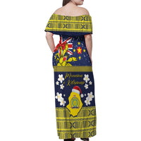 Niue Monuina e Kilisimasi Family Matching Off Shoulder Maxi Dress and Hawaiian Shirt Christmas Uga - Niue Map and Emblem with Hiapo Art Pattern LT03 - Polynesian Pride